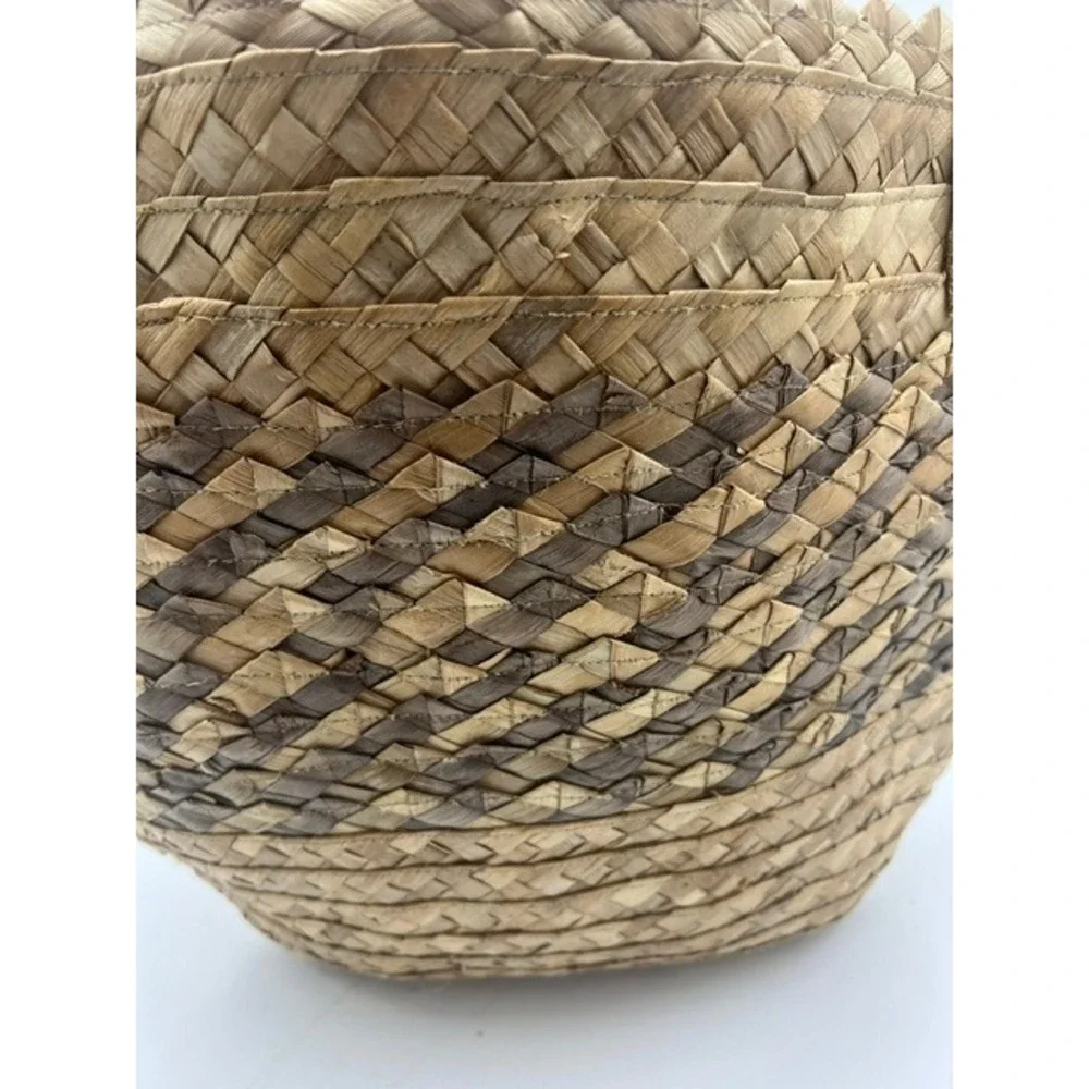 Unbranded Woven Straw Tote Bag Womens Medium Brown Beige Good Boho Chevron Zip